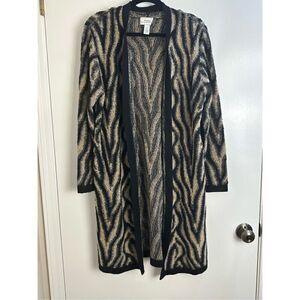 Chico’s Size 12 (L) long sweater Duster mohair, wool